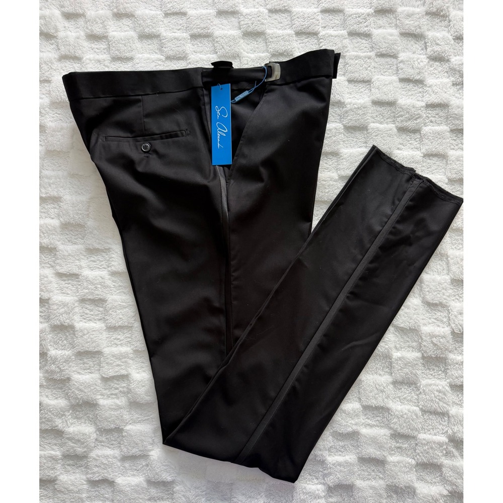 NWT -Sean Alexander Mens Tuxedo Pants Black Satin Stripe Slim Fit Sz 40L/34W